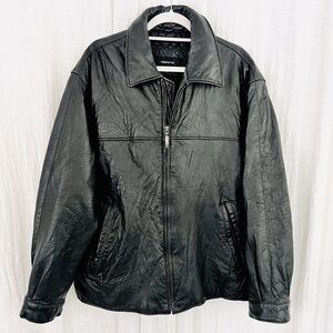 Vintage Claiborne Black Lambskin Soft Genuine Leather Quilted Mens Jacket -Large